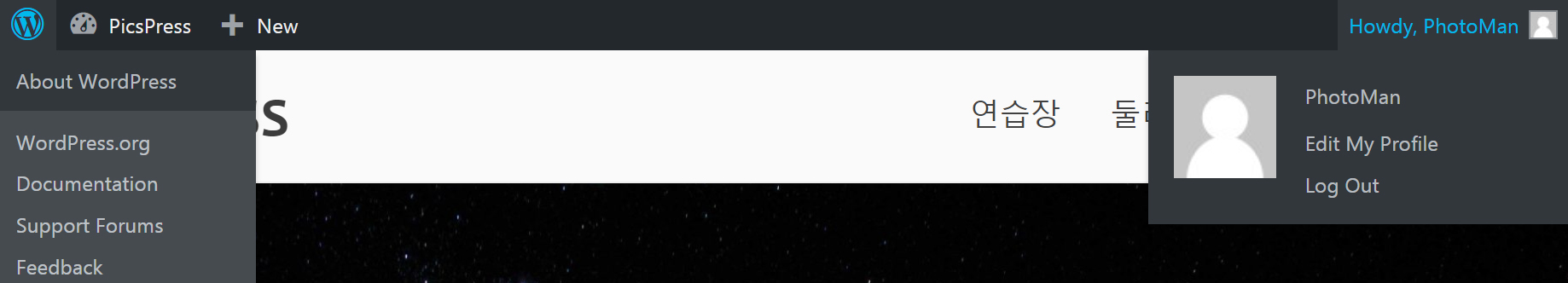 기본 워드프레스 어드민바