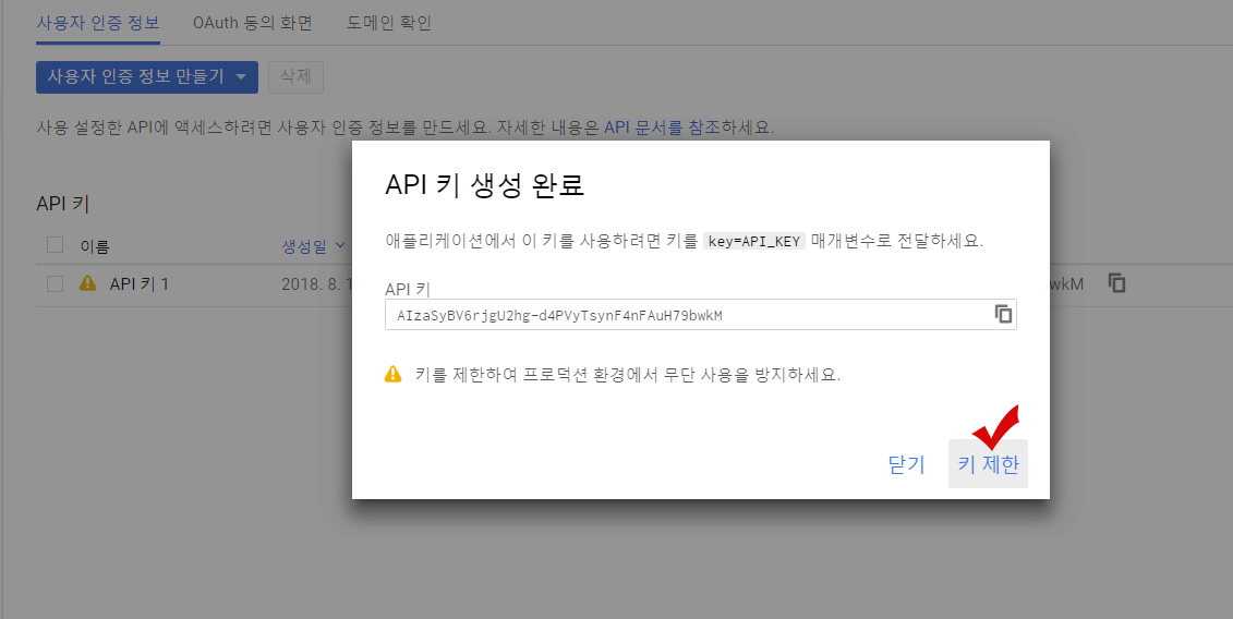 구글지도 플랫폼 프로젝트 API 키 생성